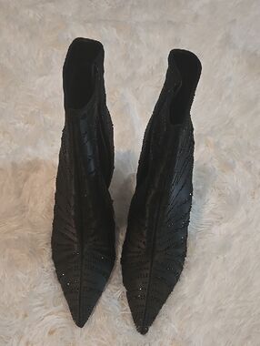 Black Pointed Toe Studded Ankle Booties